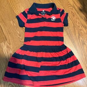 Dennis Uniforms Primrose School - Red/Navy Striped Polo Jersey Dress - YXS 5-6
